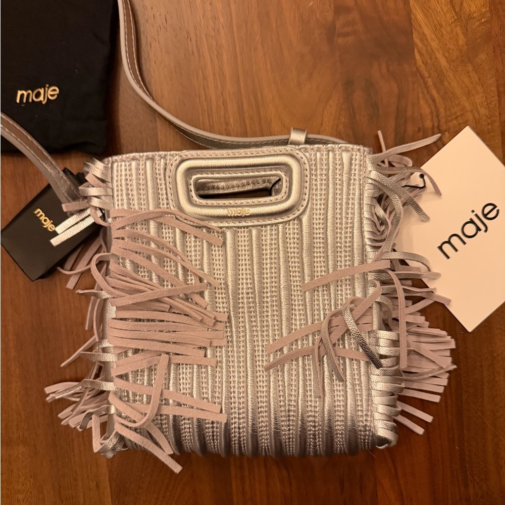 NWT Maje Silver Fringe Crossbody Bag - Picture 2 of 3